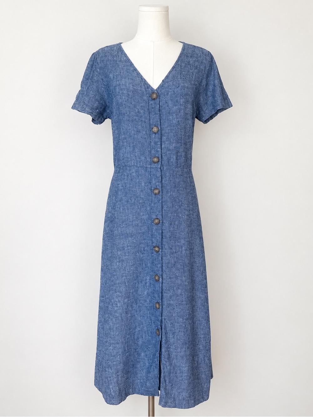 Old Navy Linen Blend Blue Button Front Maxi Dress Medium Coastal Casual